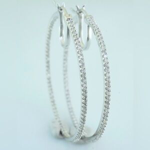 10k white gold natural diamond inside out hoop earrings